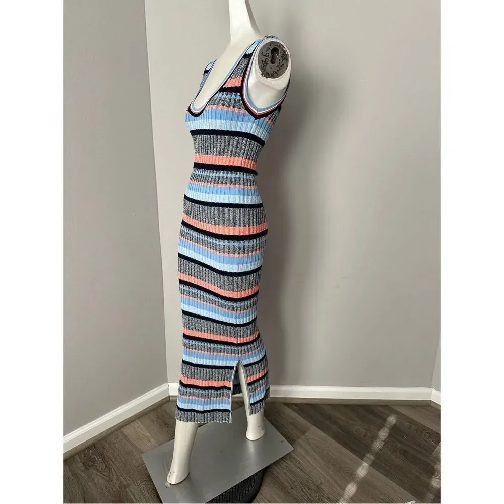 NWT VERONICA BEARD Fabiana striped ribbed-knit midi dress Size S $475 - Picture 6 of 7